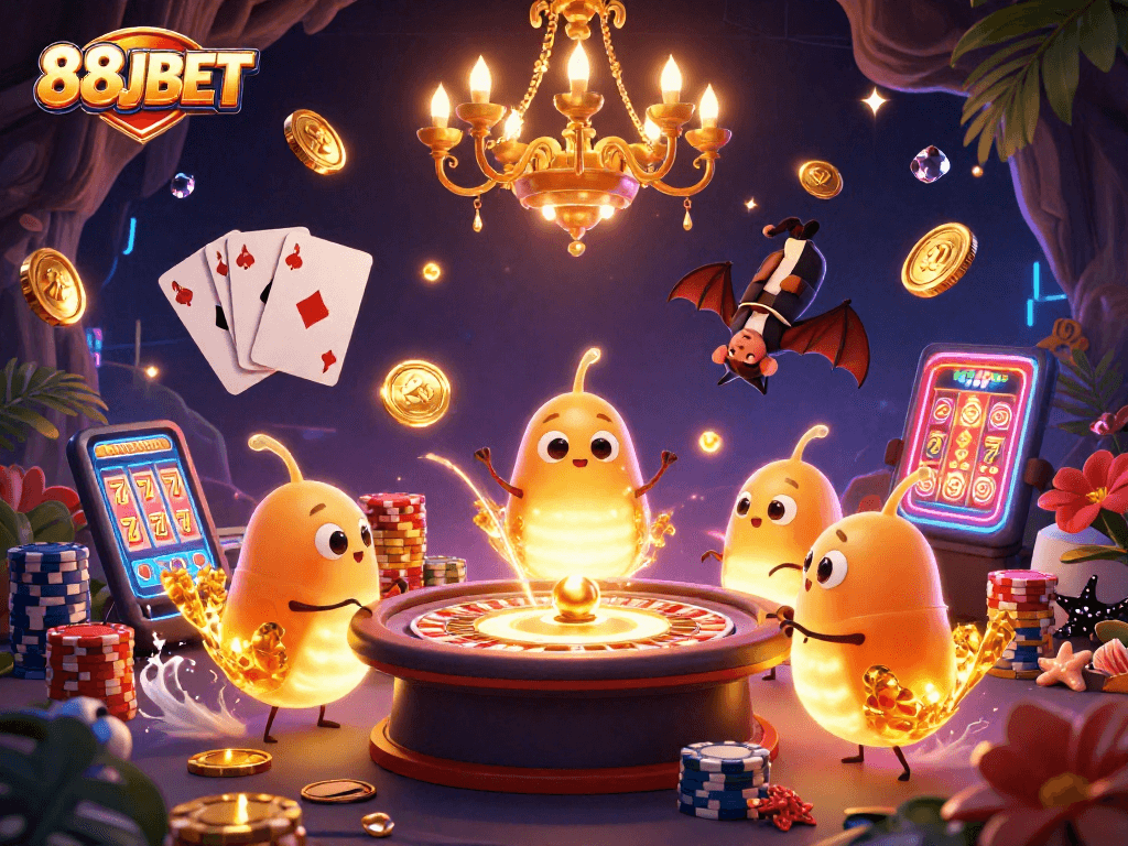 Experience thrilling gaming at 88JBET with glowing glowworms lighting the casino atmosphere, enhancing the excitement.