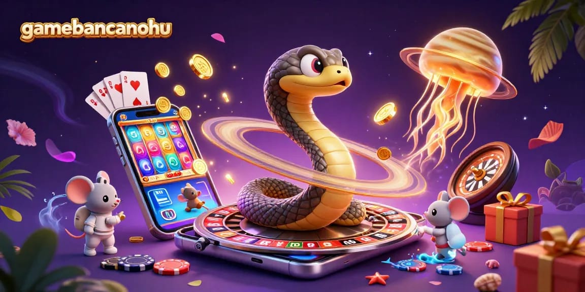 Experience gamebancanohu with vibrant cosmic gambling elements, featuring roulette and slot interactions.