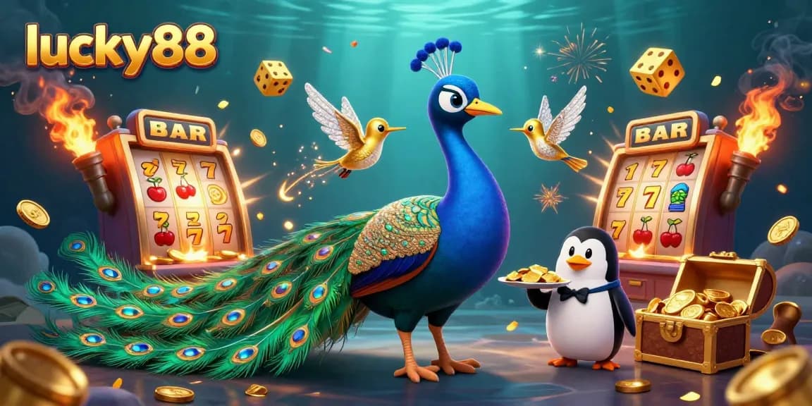 Experience the thrill of gaming with lucky88 in this vibrant casino scene featuring 3D characters and dynamic elements.