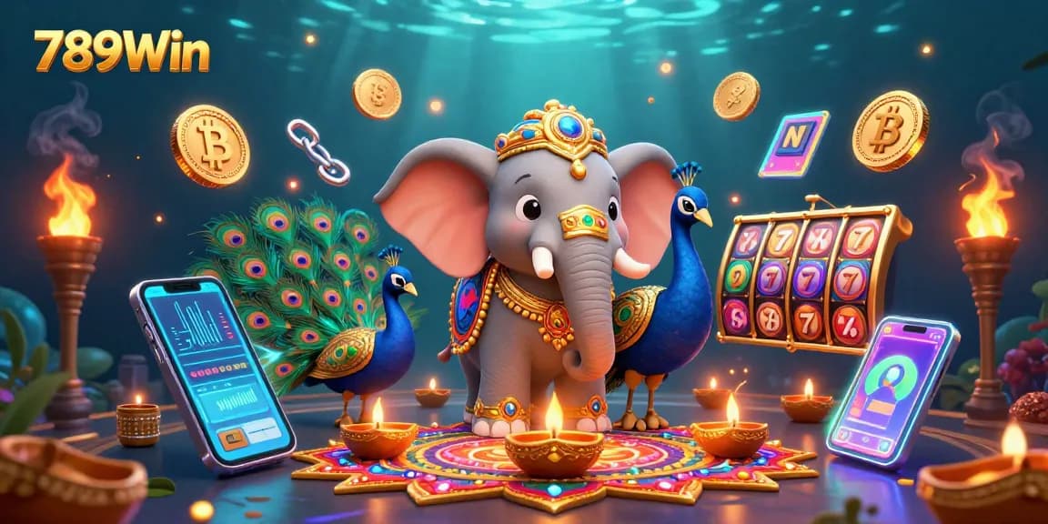 Experience the thrill of 789Win with vibrant slot games and dynamic crypto elements in this captivating scene.