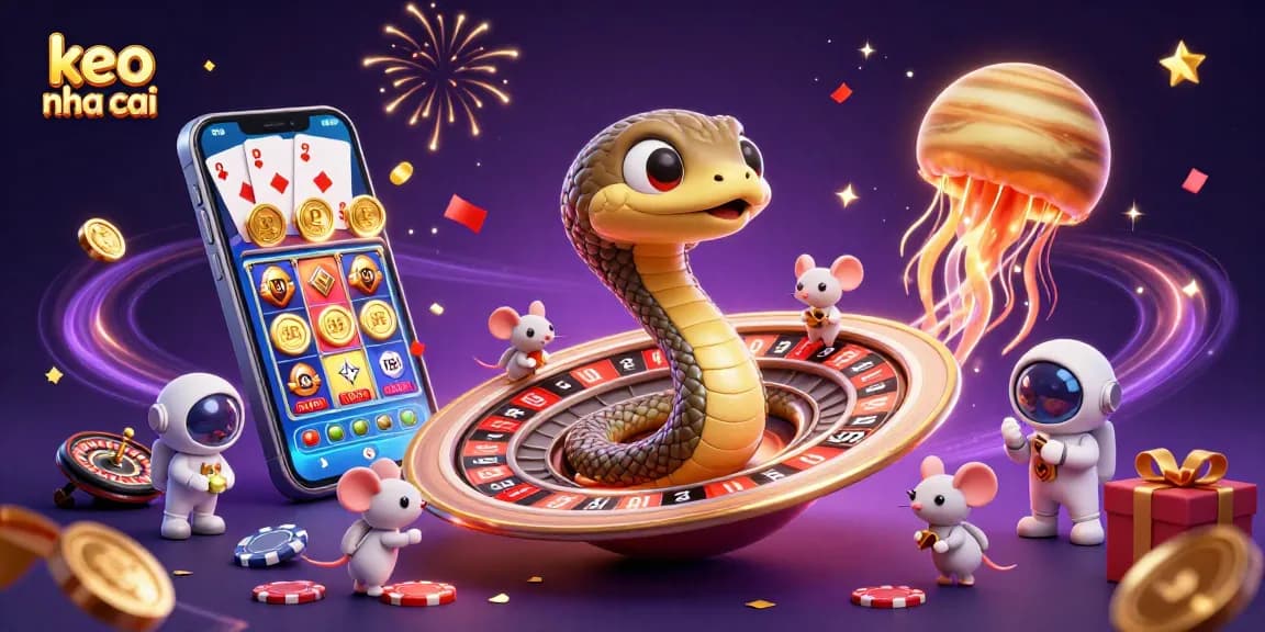 Engage in thrilling bets with keo nha cai inspired cosmic casino scene featuring fun characters.