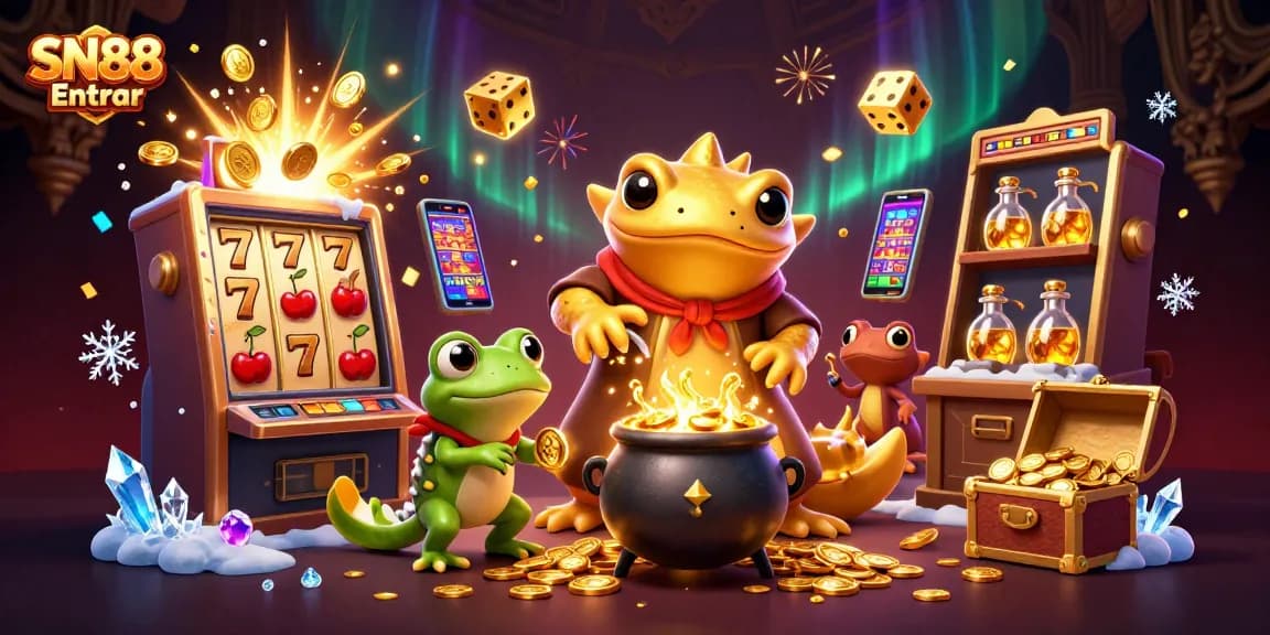 Experience thrilling wins with SN88 Entrar as you spin gold coins and jackpots in this vibrant casino scene.