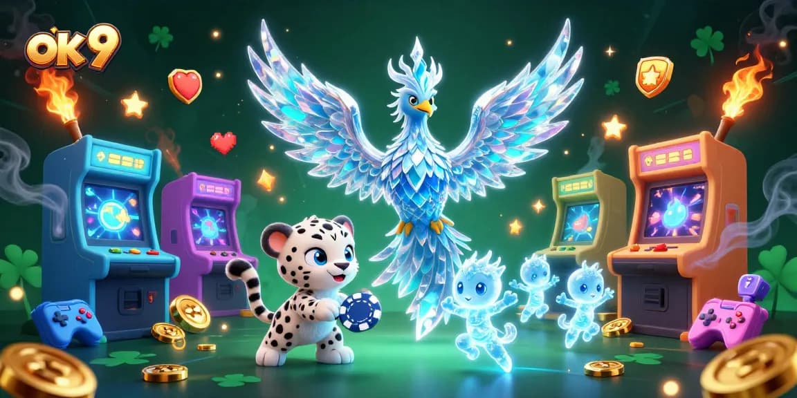 Experience captivating gaming excitement with the ok 9 brand and vibrant casino elements featuring an ice phoenix.