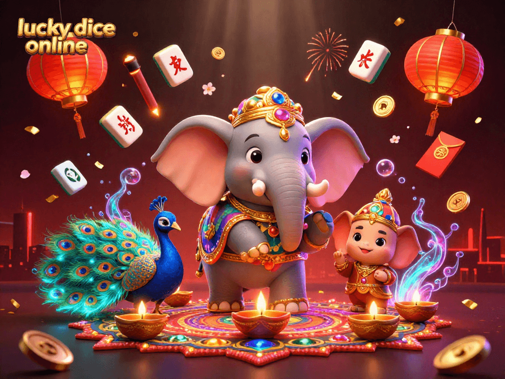 Experience the thrilling excitement of lucky dice online as players engage with colorful casino elements in a vibrant 3D scene.