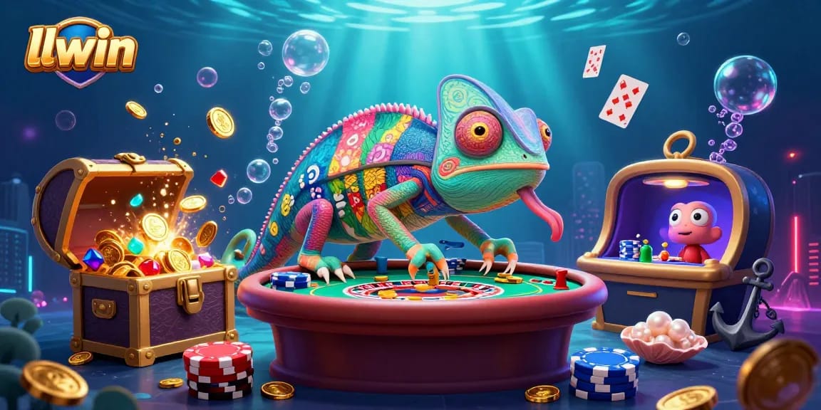 Play exciting games at llwin with a vibrant 3D casino illustration featuring captivating characters and dynamic elements.