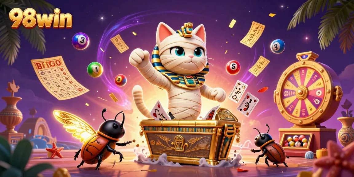 Experience the excitement at 98win with colorful dynamic lottery elements and alluring characters.