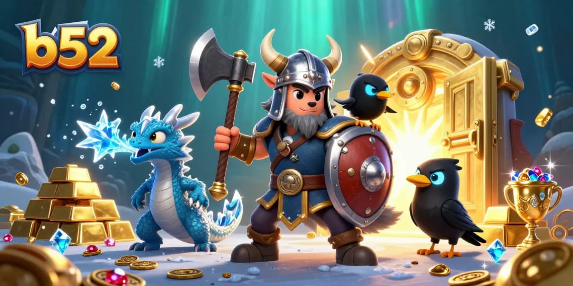 Spin to win at B52 casino with vibrant gems, golden treasures, and heroic characters.