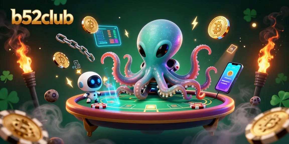 Engage with b52club's thrilling 3D poker universe featuring unique characters and vibrant crypto elements.