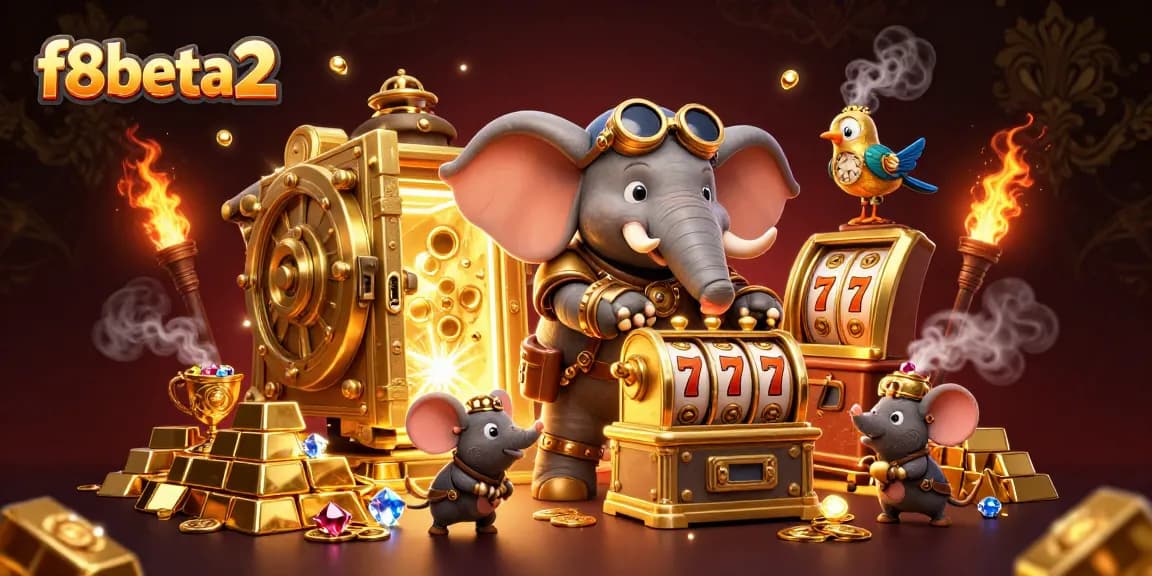 Spin the f8beta2 slot machine amidst treasure and gems in a captivating casino scene.