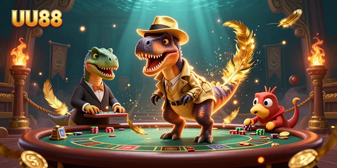Engage with UU88's thrilling blackjack scene featuring unique 3D dinosaurs and dynamic elements.