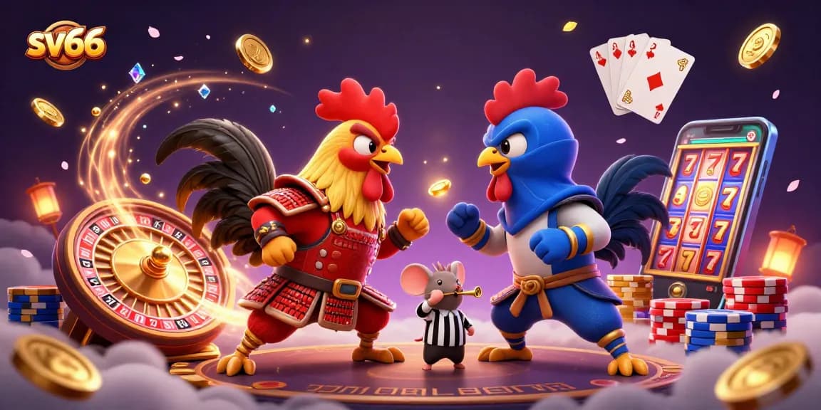 sv66 latest casino showdown with dramatic fighting roosters and dynamic gaming elements