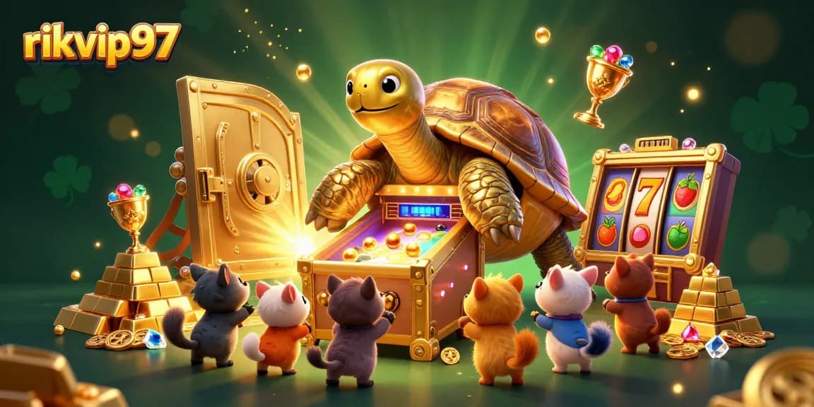 Experience the fun of rikvip97 in an engaging 3D casino illustration full of vibrant gaming elements.