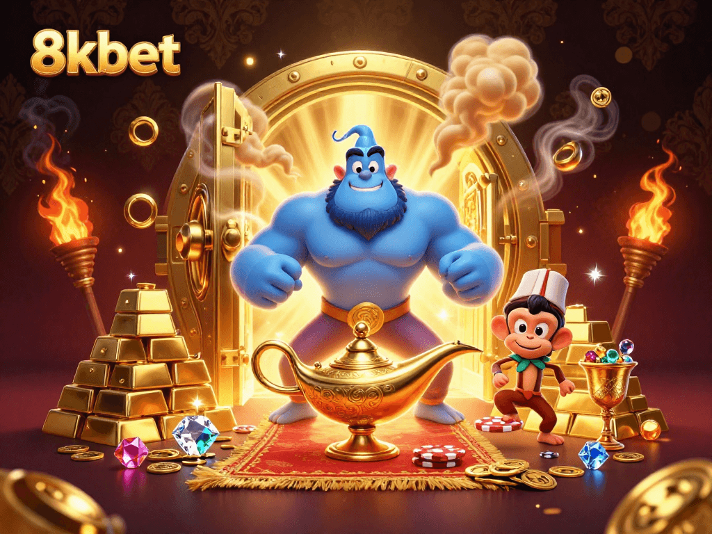 Join the excitement of 8xbet as a genie grants wishes for dazzling poker chip wins!