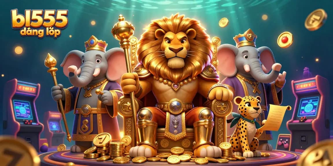 Experience the excitement of bl555 đăng nhập, showcasing a vibrant casino scene with stunning 3D characters and slot game elements.