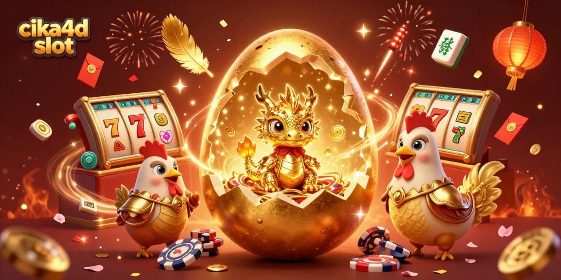 Experience the excitement of cika4d slot with a dazzling scene including golden dragon and poker chips.