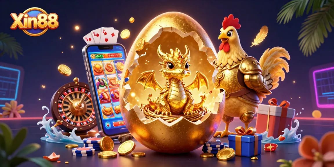 Experience thrilling gameplay with Xin88's vibrant golden dragon and casino elements.