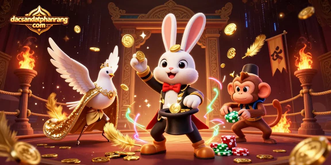 Experience the thrill of winning at dacsandatphanrang com with animated casino characters pulling gold coins!