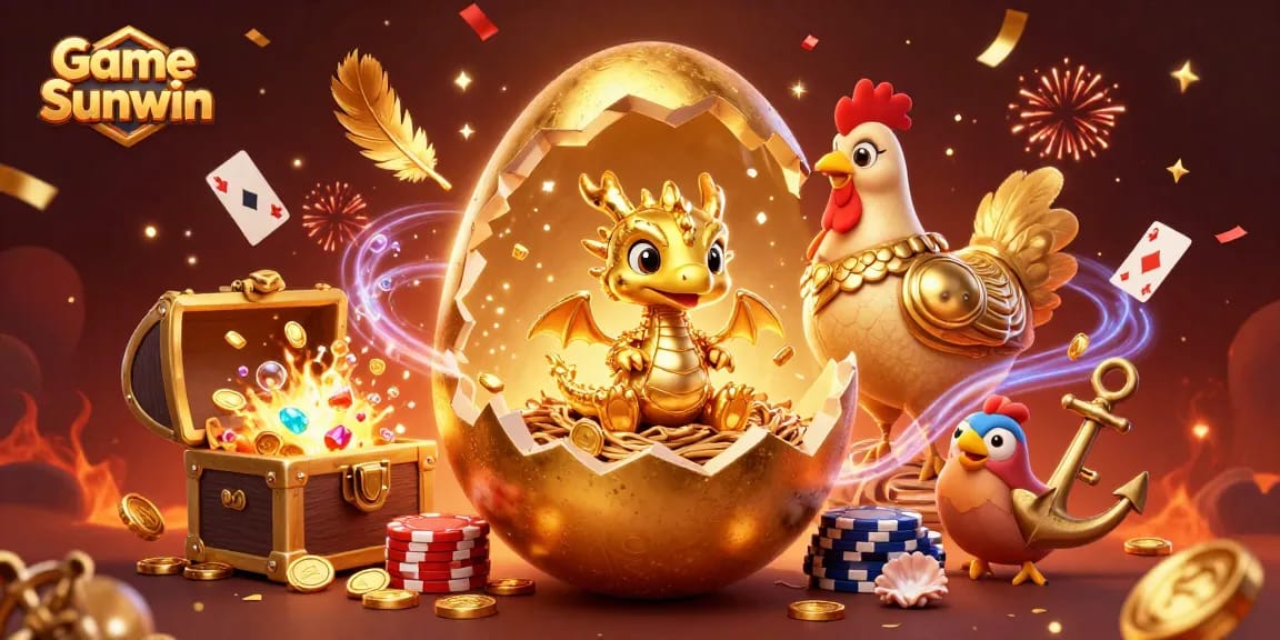 Game Sunwin captivates players with a dazzling illustration of a golden dragon in a casino-themed setting.