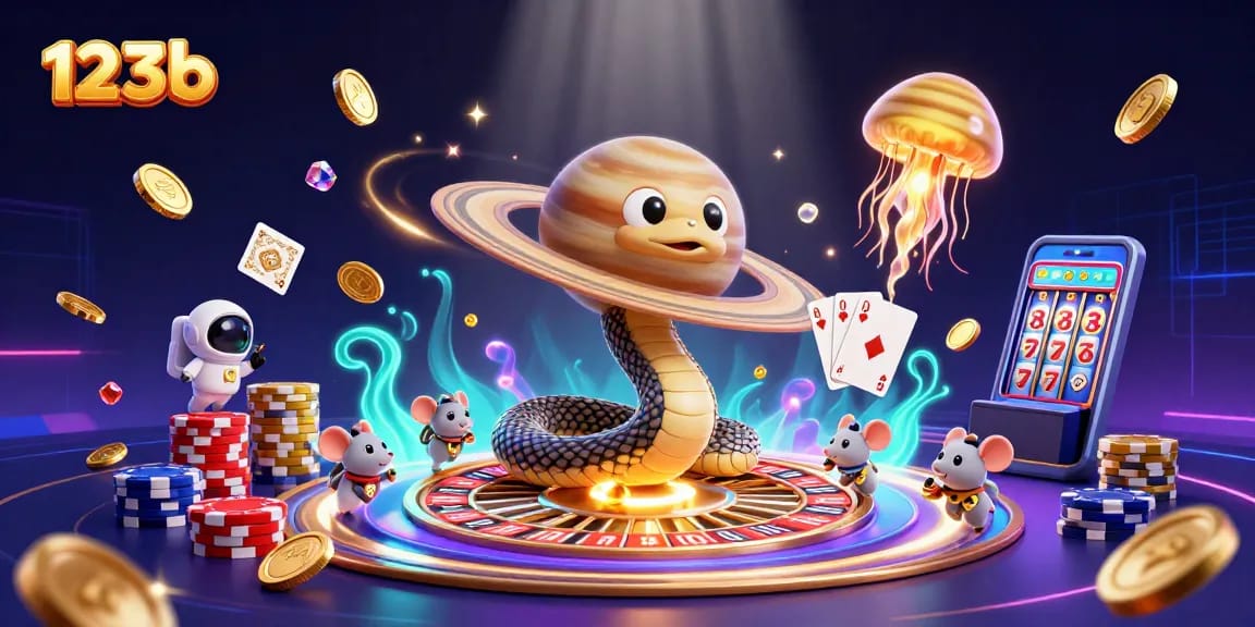 Spin the 123b wheel of fortune with vibrant 3D casino elements and playful characters.