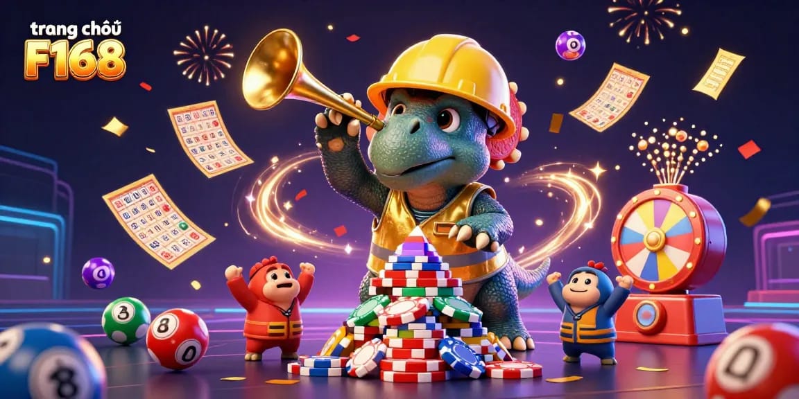 Exciting scene celebrating a rich gaming experience at trang chủ F168 with vibrant prizes and animations.