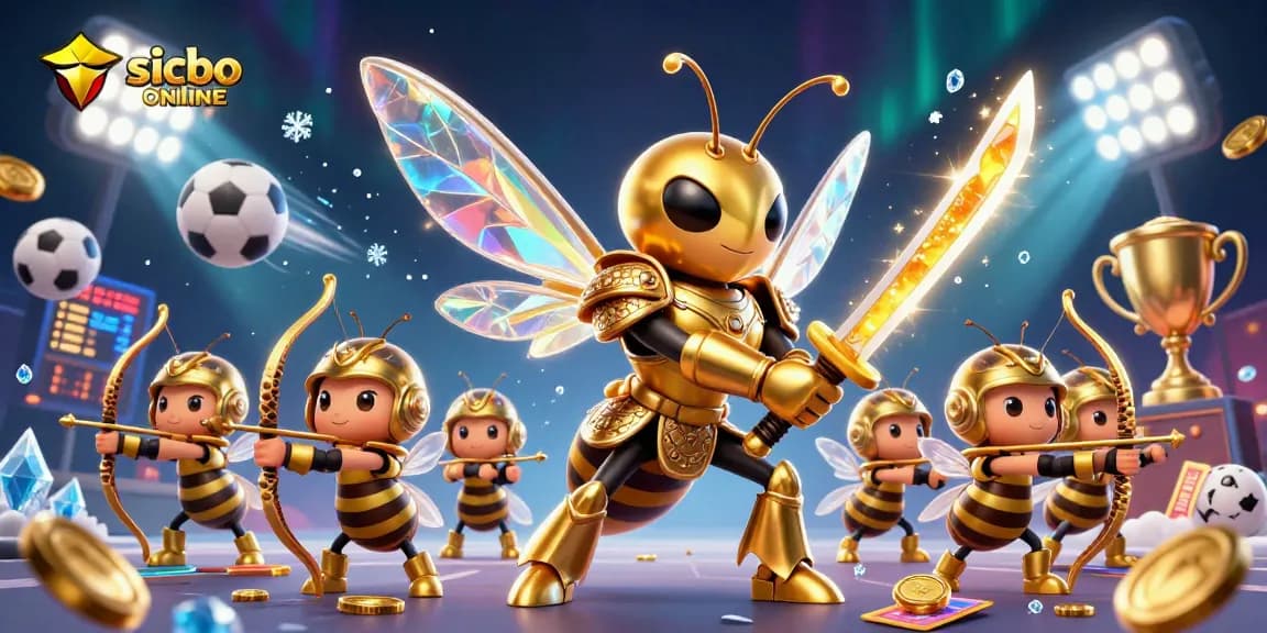 Experience intense action in sicbo online as a golden hornet wields honey katanas amidst sports elements.