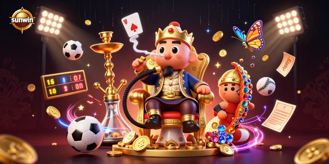 Experience thrilling moments at sunwin with vibrant casino scenes featuring game symbols and rich colors.