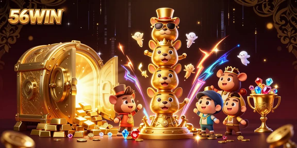 Play exciting games at 56WIN with golden treasures and vibrant casino elements.