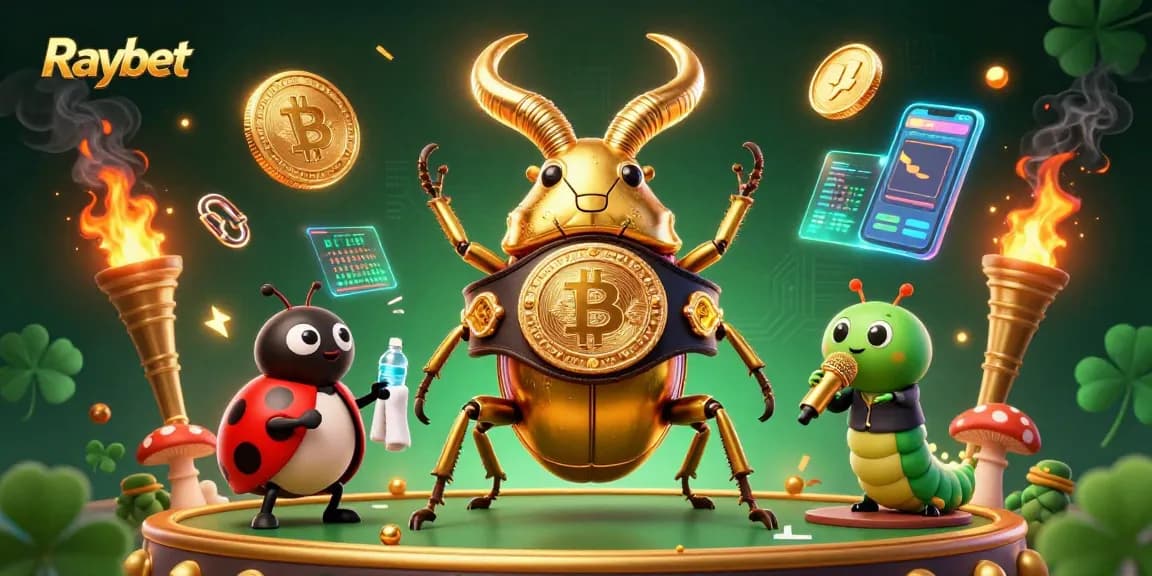 Experience Raybet with a vibrant 3D illustration showcasing exciting gaming and crypto elements.