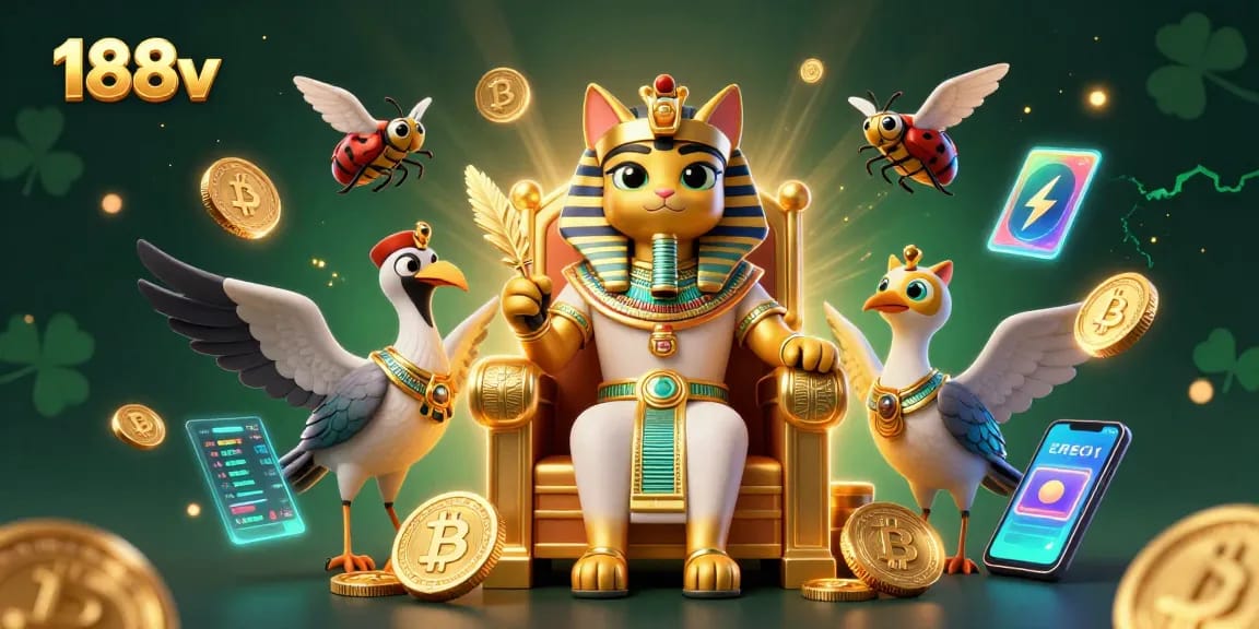 Engage in thrilling games at 188v's vibrant online casino with charismatic characters and crypto elements.
