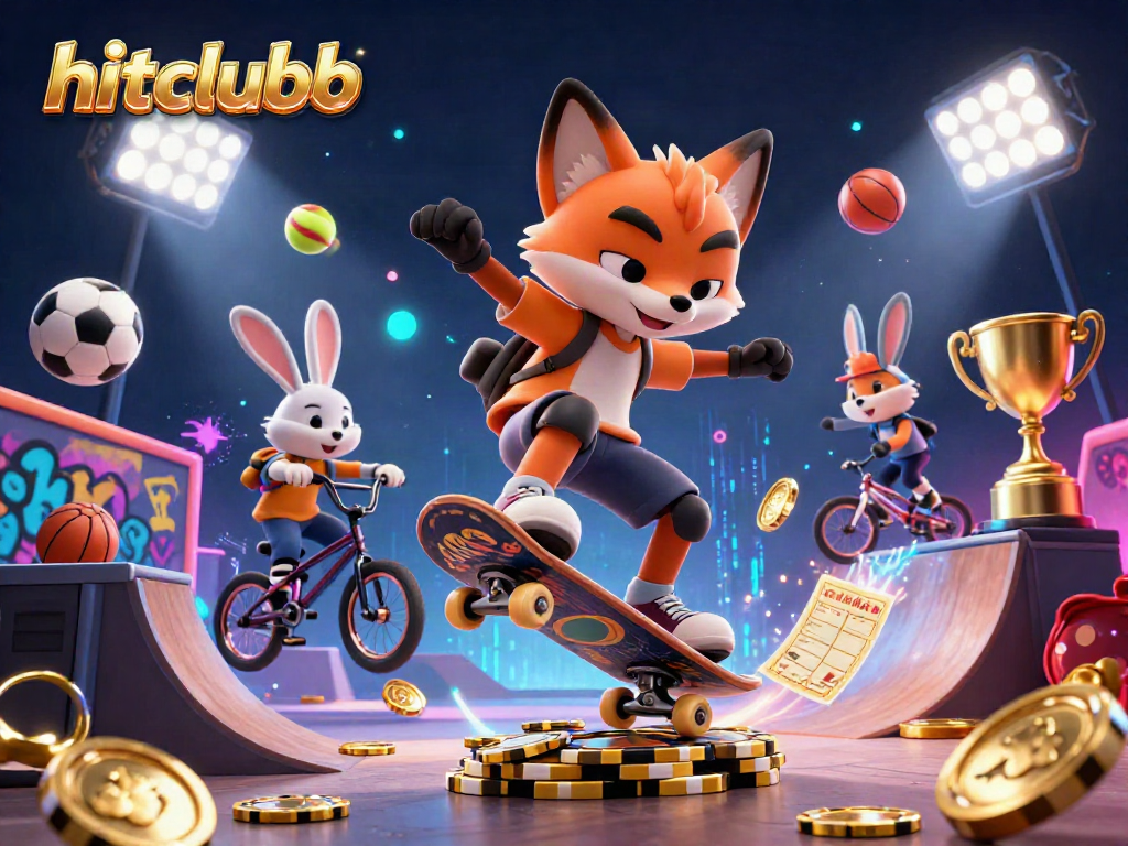 Hitclubb players enjoying gaming excitement with cartoon characters in a vibrant casino scene.