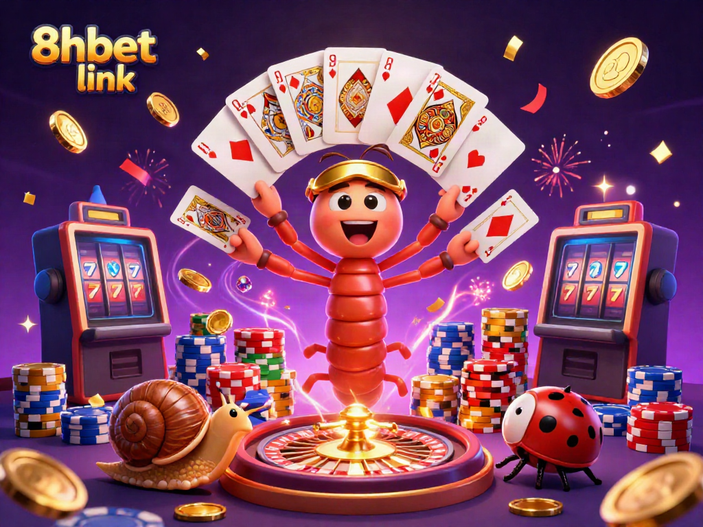 Participate in exciting games at 8xbet link with this vibrant casino illustration.