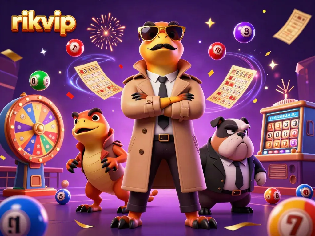 Experience the vibrant entertainment of rikvip through colorful lottery elements and animated characters.
