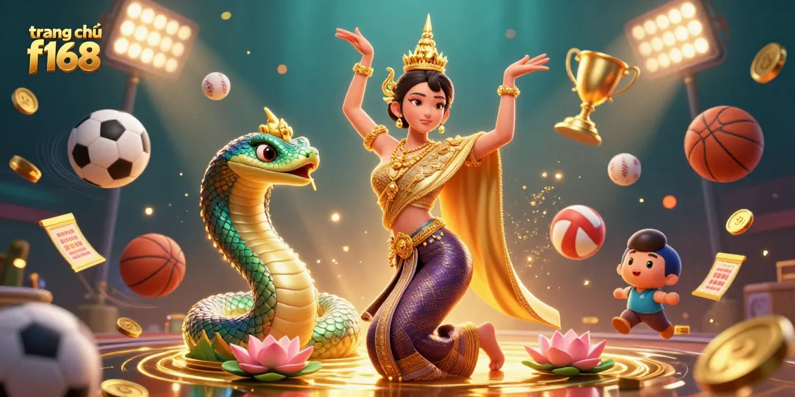 Experience the vibrant world of trang chủ f168 with a beautiful Asian dancer and dynamic sports elements