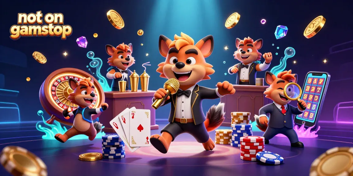 Play at non gamstop casino with hyenas entertaining in a vibrant 3D casino scene.