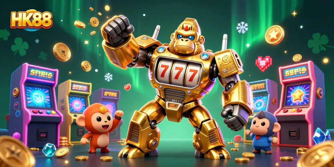Experience thrilling gameplay at HK88 with a golden gorilla mech and vibrant casino gaming elements.