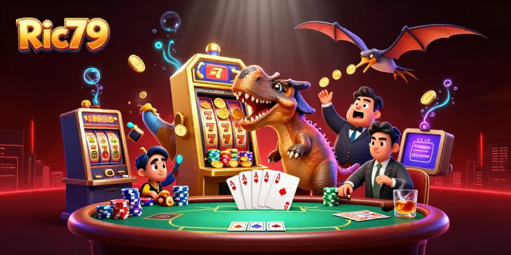 Ric79 reveals a colorful jackpot explosion in a dynamic casino scene.