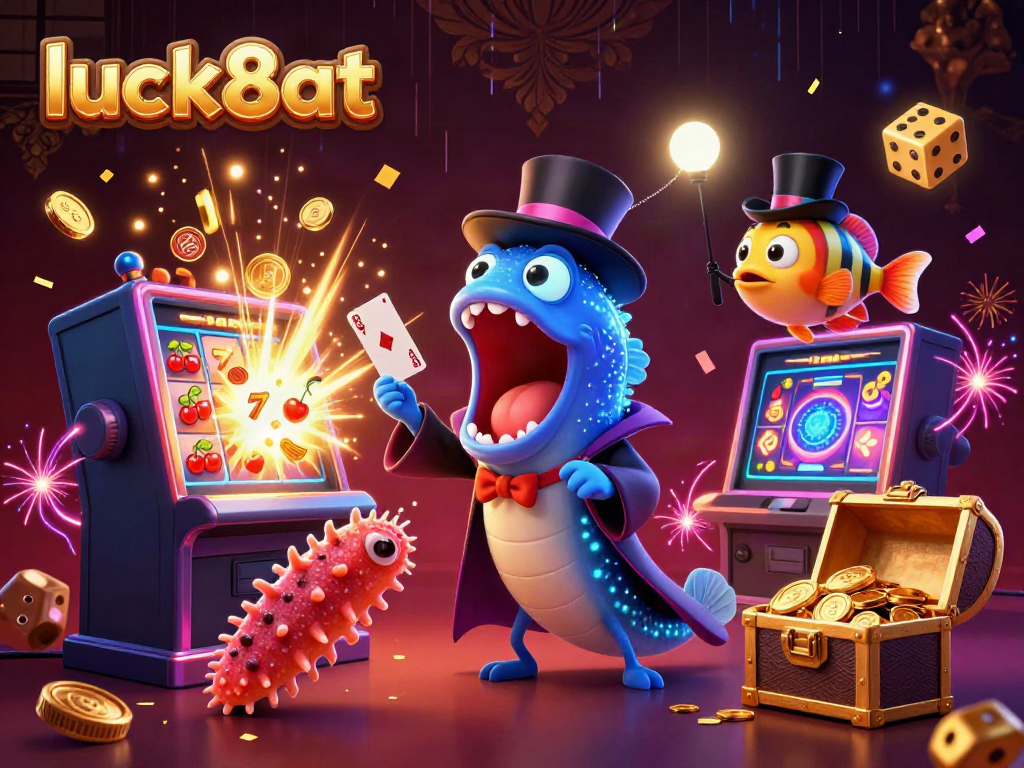 Experience excitement at luck8at with a vibrant 3D scene showcasing casino elements in action.