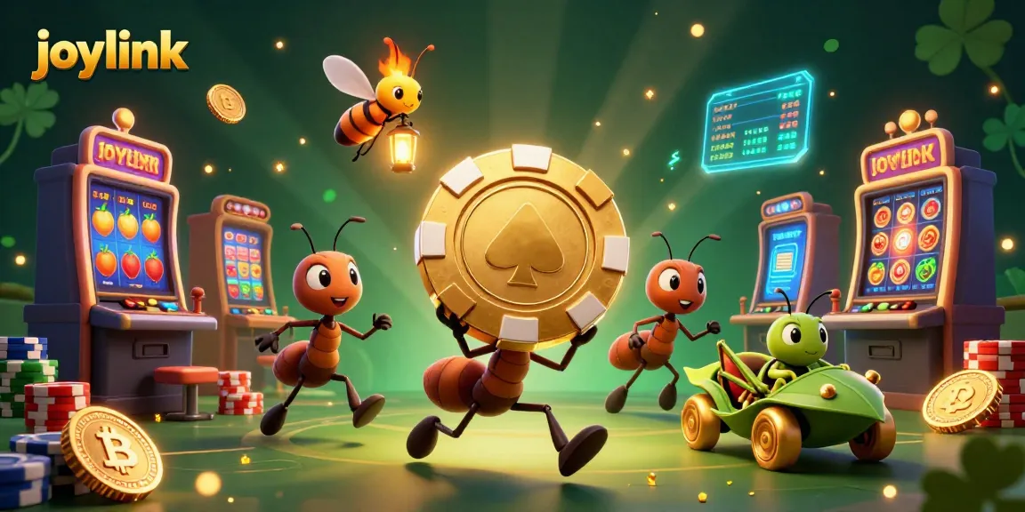 Join the joyful heist with joylink as ants carry a giant poker chip through a vibrant casino
