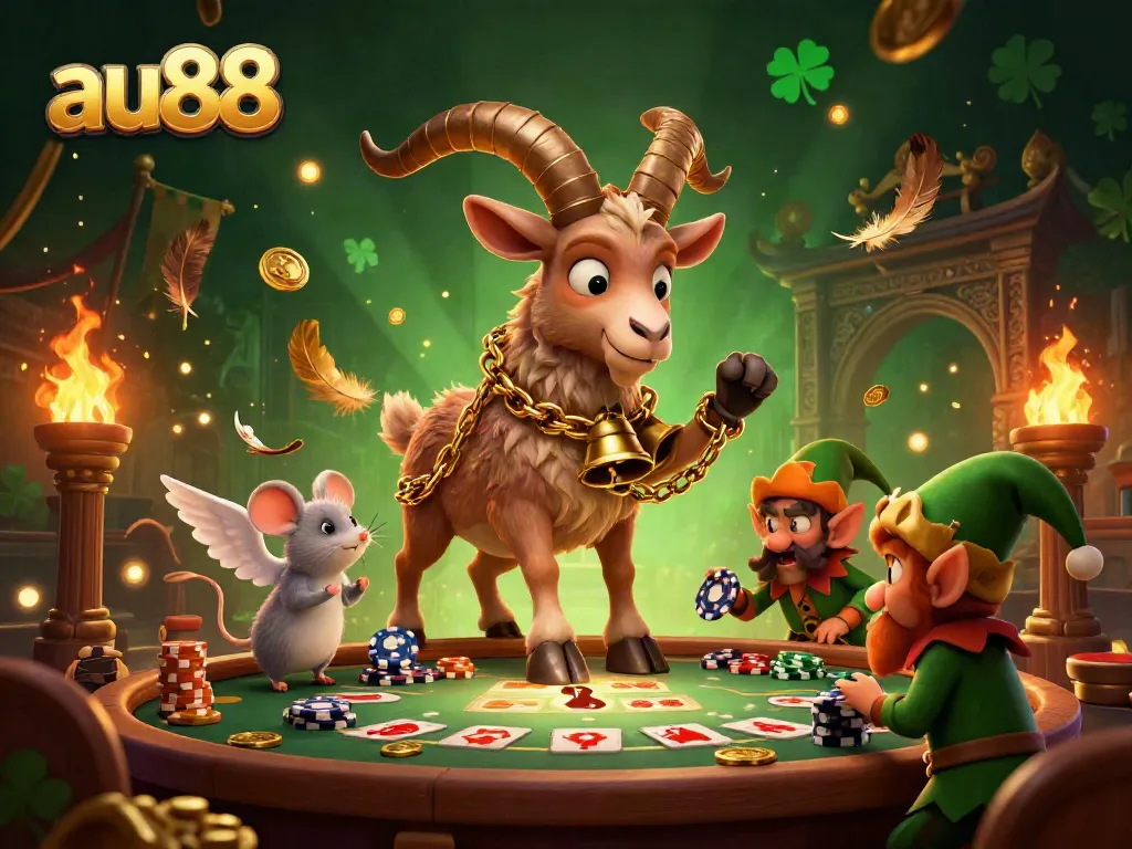 Experience thrilling gameplay at au88's dynamic casino featuring festive characters and exciting gaming elements.