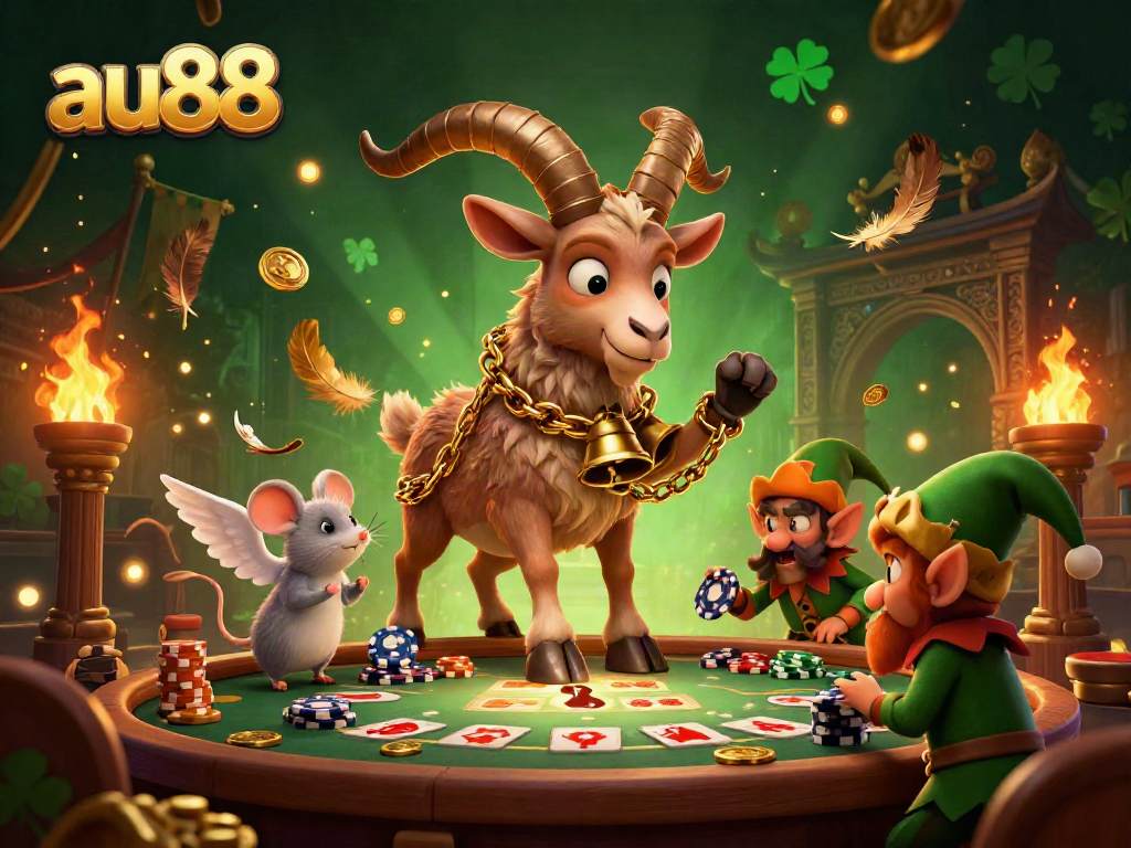 Experience thrilling gameplay at au88's dynamic casino featuring festive characters and exciting gaming elements.