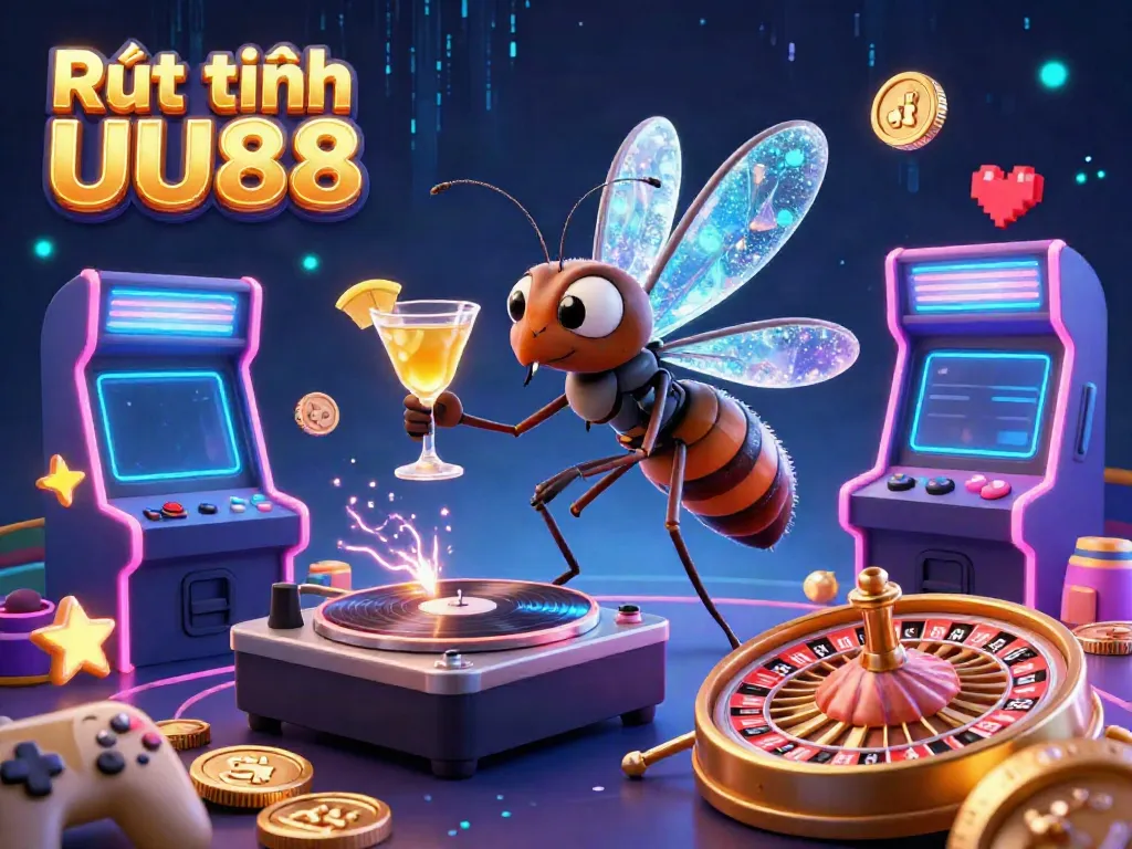 Experience the vibrant world of Rút tiền UU88 with a lively 3D illustration featuring unique casino characters and game elements.