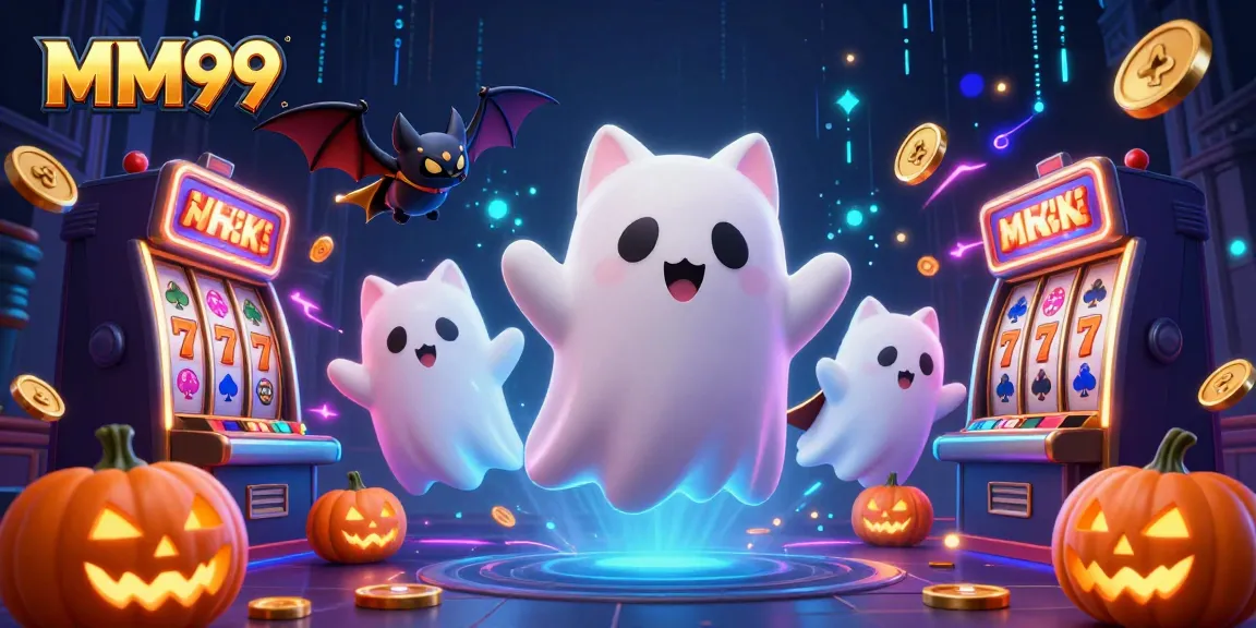 Experience captivating gameplay at MM99 with playful ghost cat in a haunted casino setting.
