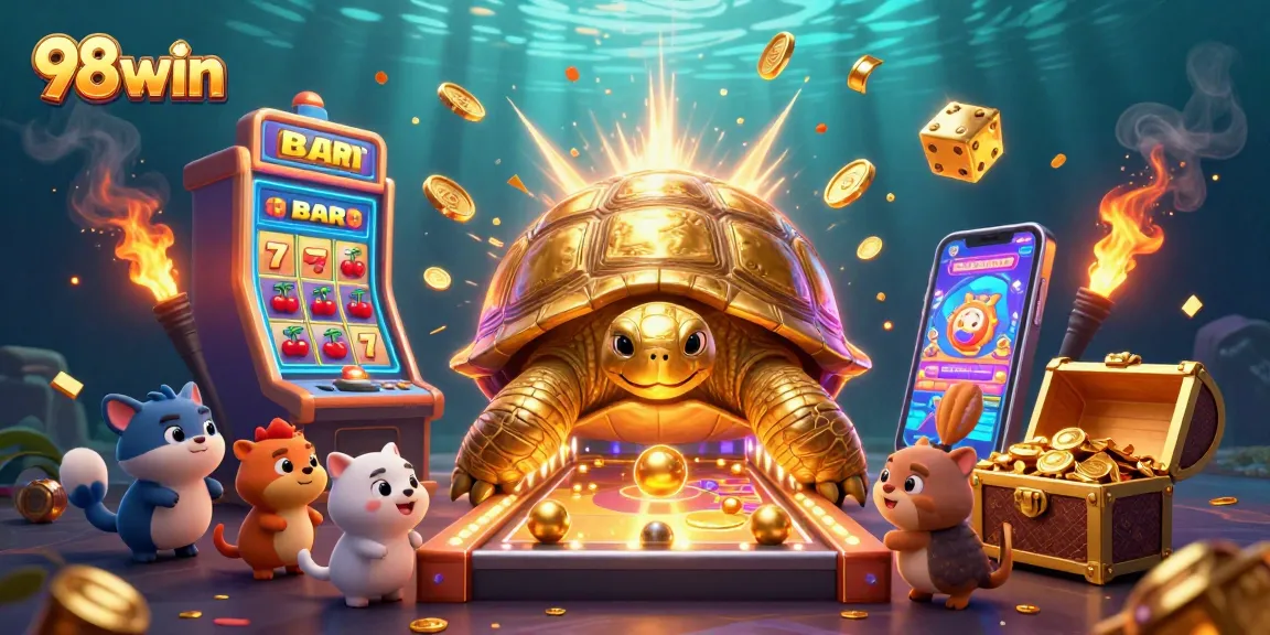 Join the excitement at 98win with a colossal golden tortoise and thrilling slot machine jackpot!