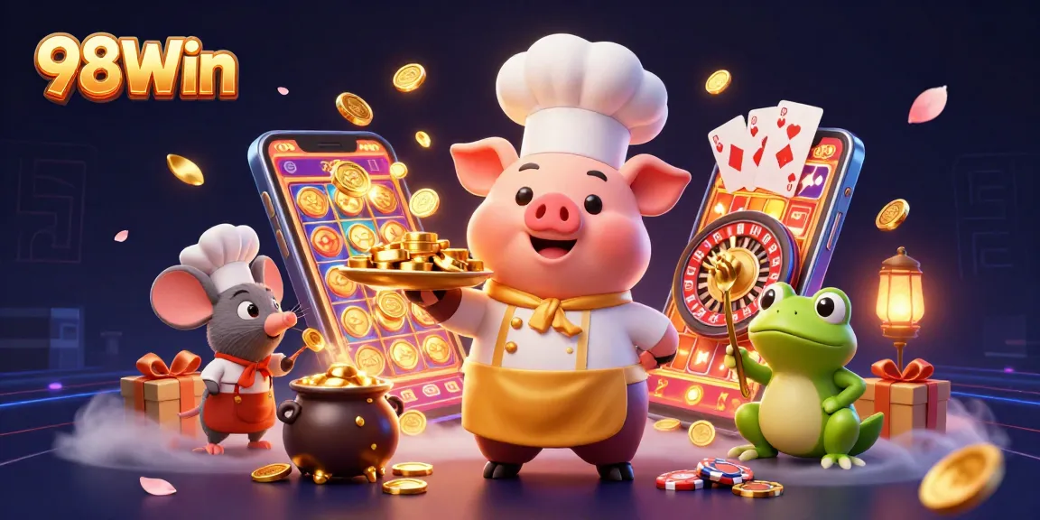 Experience excitement at 98Win with gourmet gold coins and vibrant gaming elements