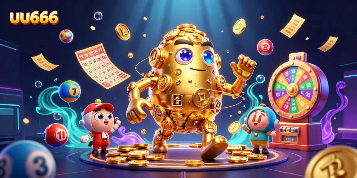 Experience the excitement of uu666 with vibrant lottery balls and golden golems in action!