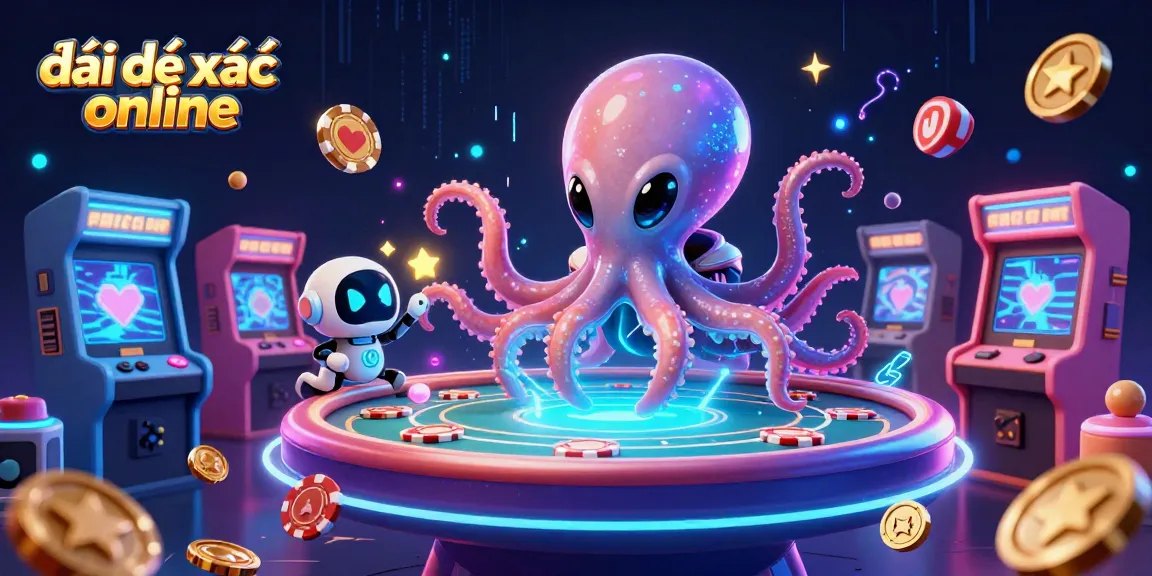 Join the action in đại dịch xác sống online with an alien octopus controlling a holographic poker table surrounded by vibrant gaming elements.