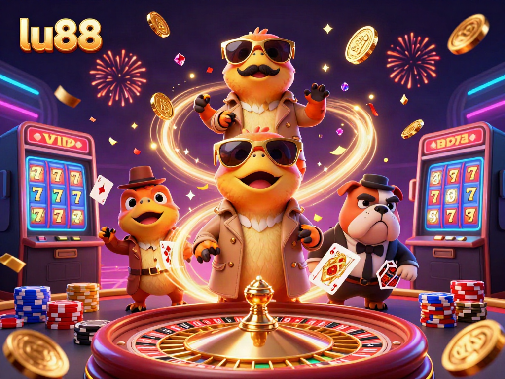 Experience the vibrant energy of lu88 at an interactive casino scene with raptors in disguise.