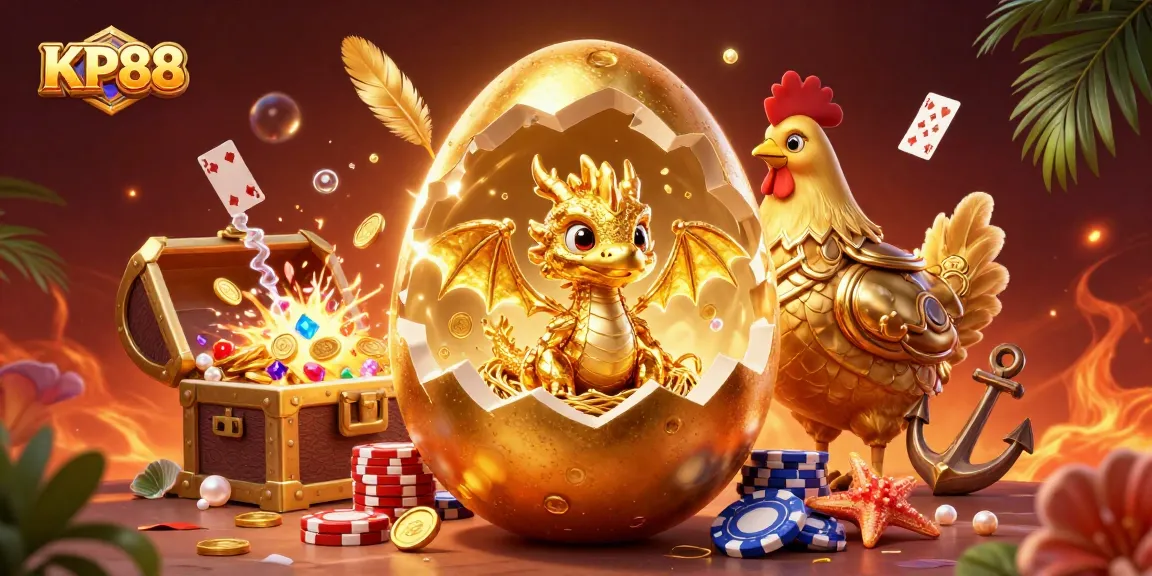 Experience the thrilling gameplay at KP88 with a golden dragon guarding poker chips in this vibrant casino scene.