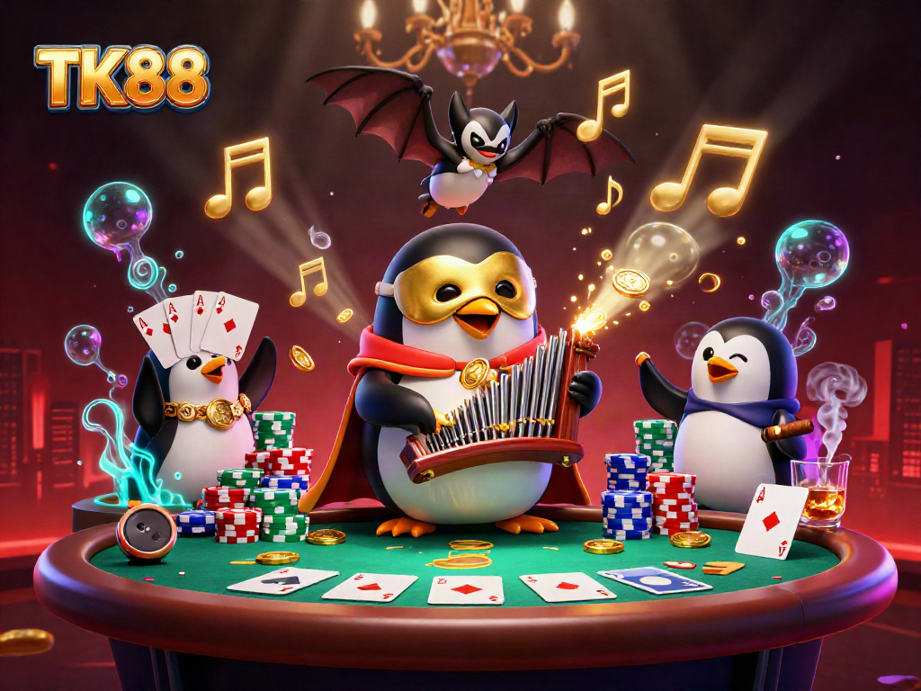 Engage with TK88 as a penguin brings games to life through dazzling casino imagery.