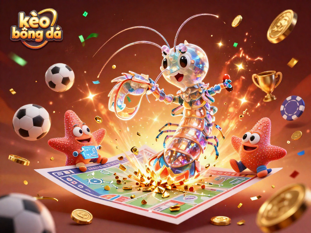 Engage in kèo bóng đá with an action-packed scene featuring a galactic samurai mantis shrimp celebrating betting triumph.